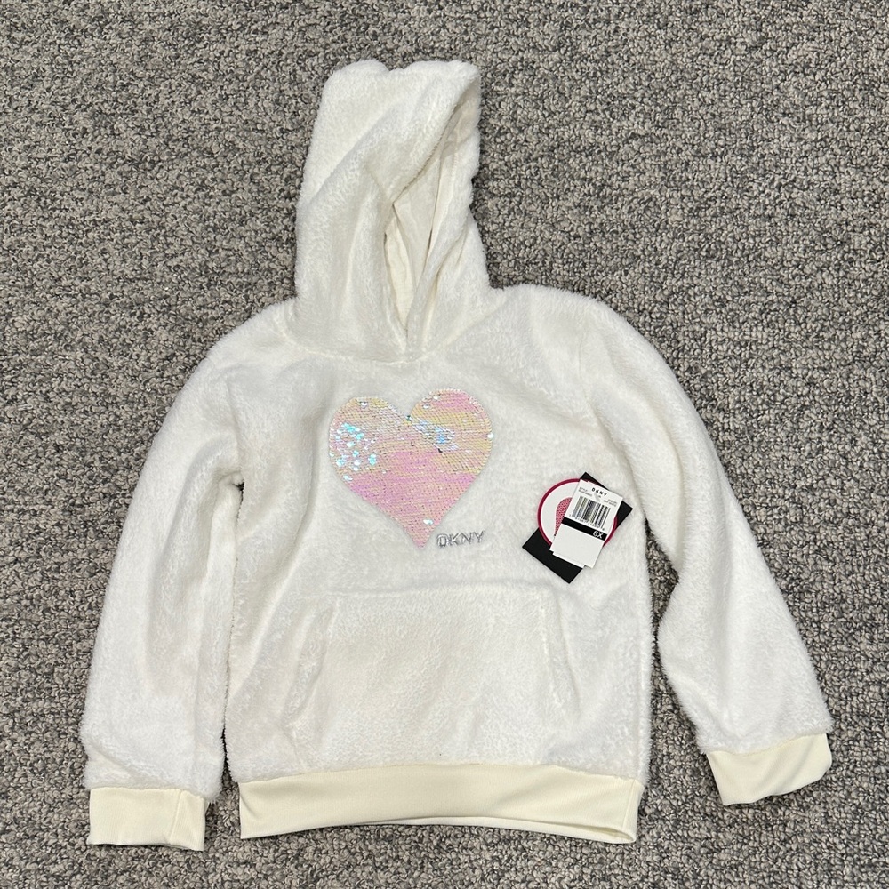 DKNY Kids Cream Hoodie with Sparkling Heart